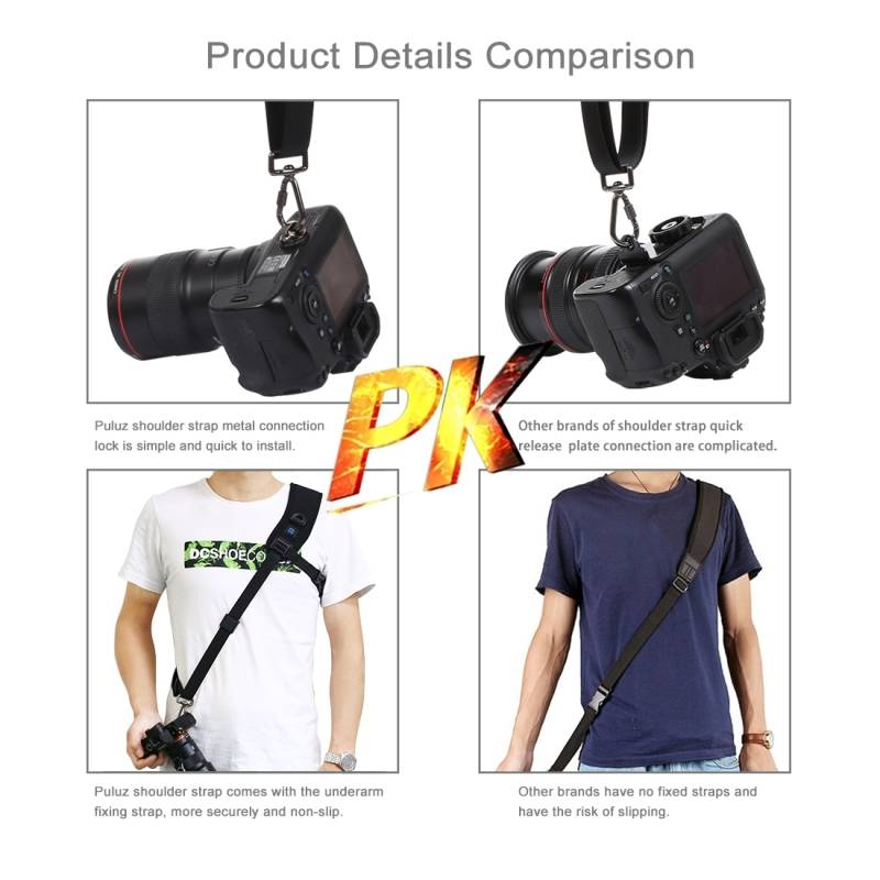 PULUZ Quick Release Anti-Rutsch Soft Pad Nylon Atmende gebogen Kameraband mat Metallhaken fir SLR / DSLR Kameraen_voghion.com