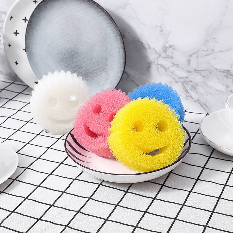 Spugna magica creativa con faccina sorridente, spugna di luffa, spugna a nido d'ape, pulizia della cucina, cotone per lavare i piatti_voghion.com