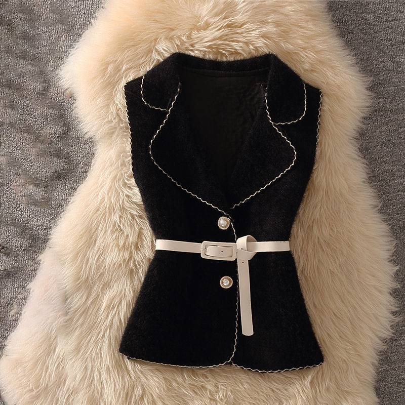 Women's Clothing Autumn Mature Suit Temperament Lady Suit Collar Vest Sweater Hip Skirt Three Piece Suit_voghion.com