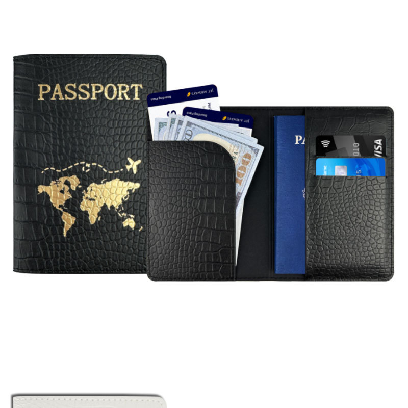 Porta-cartões Preto e branco curto crocodilo couro pu proteção para passaporte Este conjunto de couro mapa passaporte com borda de óleo bolsa para passaporte_voghion.com