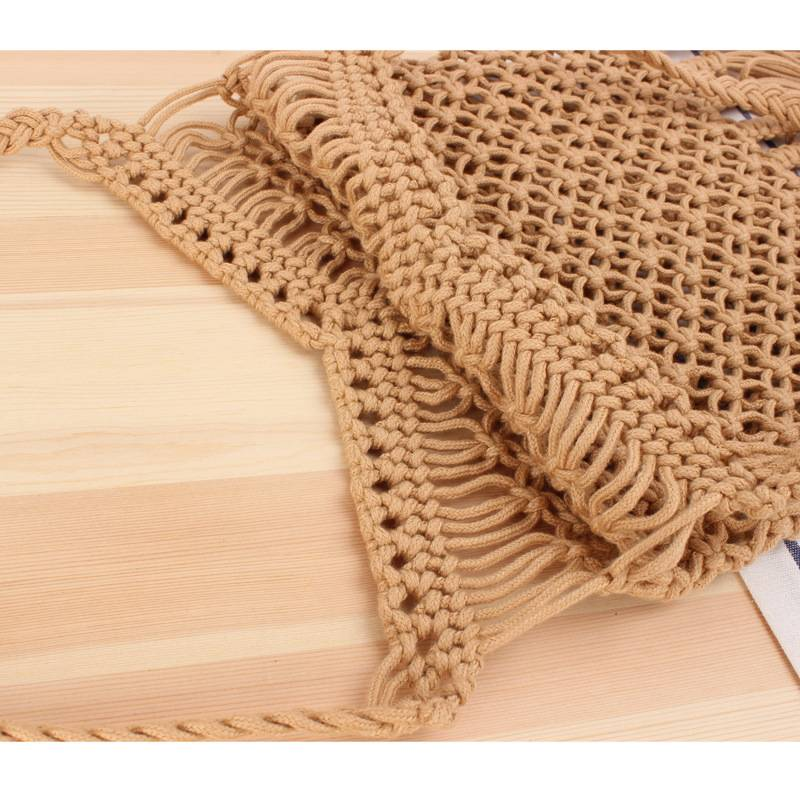 Women's Bags One Piece Dropshipping New Hollow Hand Woven Bag Mesh Tassel Shoulder Beach Bag Women's Forest Style Woven Bag_voghion.com