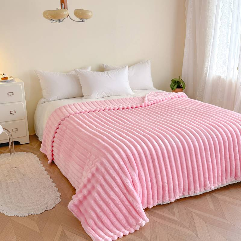 Brede gestreepte deken, effen kleur, multifunctionele flanellen deken, dik materiaal, geschikt voor slaapkamer, woonkamer of bank_voghion.com