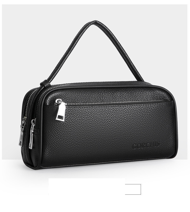 Men's Bags New Men's Cosmetic Bag First Layer Cowhide Clutch Bag Handbag Large Capacity Double Pull Business Men's Bag_voghion.com