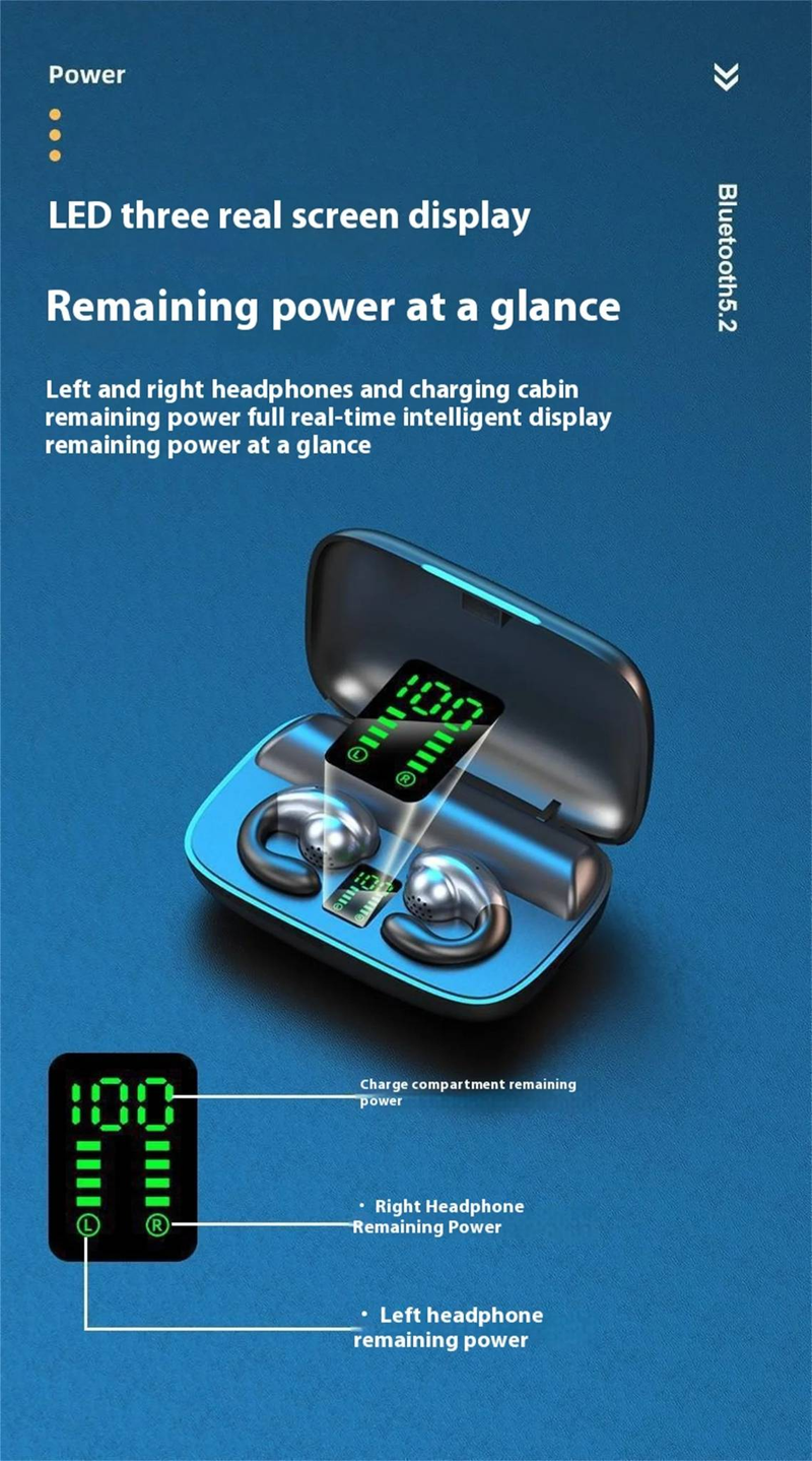 S19 Draadloze Bluetooth Clip-On Oordopjes | Ultralange batterijduur, HiFi-geluid voor sporten en hardlopen & Universele compatibiliteit_voghion.com