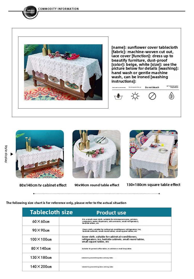 Sunflower Polyester Tablecloth - Square Bohemian Decor For Dining Table, Coffee Table & Bookshelf (60x60/100x100/140x80/140x200cm)_voghion.com