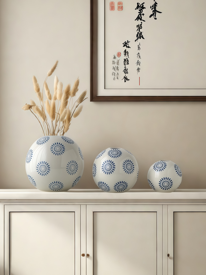 Ball Shaped Ceramic Vase, 1 Count Modern Desktop Decorative Vase, Home Decoration Ornament For Living Room Bedroom Dining Room_voghion.com