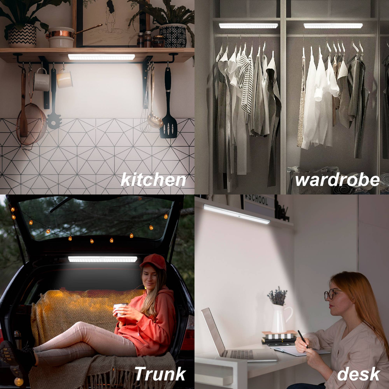 Lampe de placard à détecteur de mouvement 15,74 pouces, 78 LED blanc froid, rechargeable sans fil (lot de 1)_voghion.com