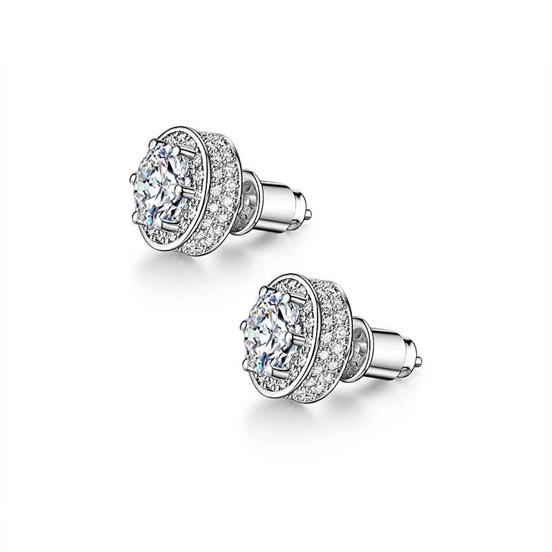 Orecchino singolo da uomo con design a diamante pieno, orecchini in oro bianco con zirconi in stile hip-hop per donna, look di alta qualità, eleganti e resistenti al colore_voghion.com