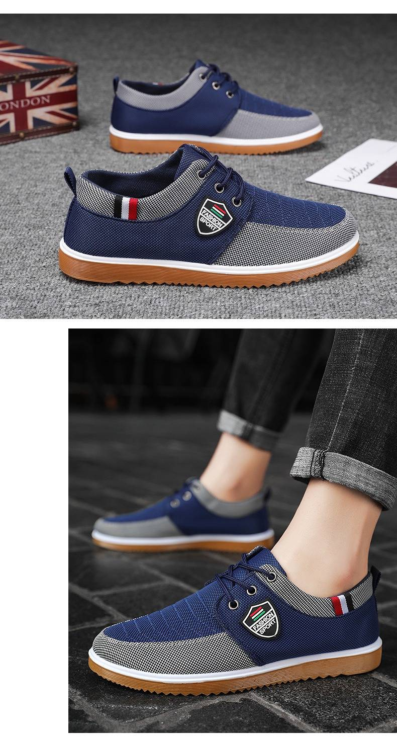 Breathable Canvas Casual Sneakers For Men - Lightweight Slip-On Shoes With Comfortable Rubber Sole (Sizes 39-48, Blue/Yellow/Black)_voghion.com