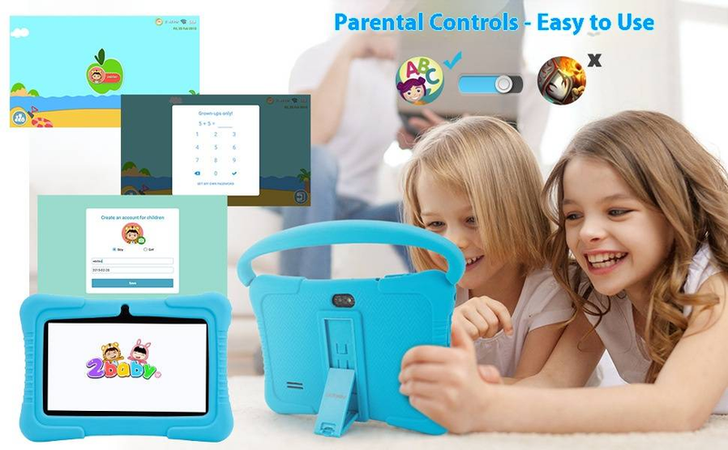 Tableta Android para niños de 7 pulgadas con control parental: 32 GB de almacenamiento, cámara dual, pantalla IPS, Bluetooth, batería de 5-7 horas (rosa/azul, sin funda)_voghion.com