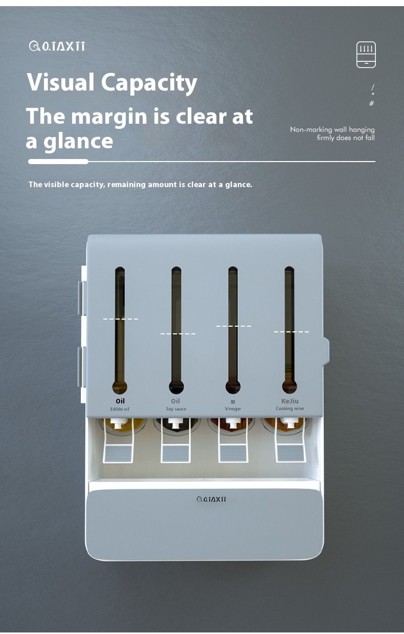 Organizer da cucina a parete – Set di dispenser per olio e spezie One-Touch Pour (6 pezzi, ABS, blu/rosso moderno, non richiede foratura)_voghion.com