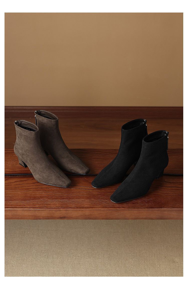 Cameido Women's French Style Suede Mid Heel Chunky Heel Slim Ankle Boots For Autumn And Winter_voghion.com