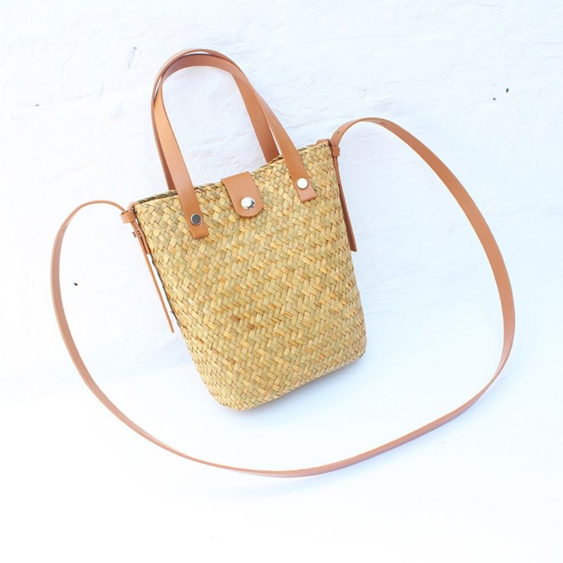 Straw - Woven Hand - Knitted Cross - Body Bag, A Niche And Versatile Shoulder - Carried Coin Purse, Raffia Mobile Phone Bag For Beach Vacations, Women_voghion.com