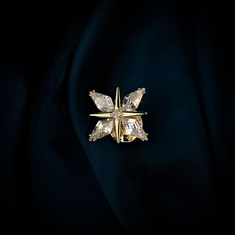 Elegant Zircon Star Brooch Pin For Suits - Stylish Lapel Pin With Secure Fastening For Formal Attire Cross Star Brooch Collar Pin Suit Pin Fixed Anti_voghion.com