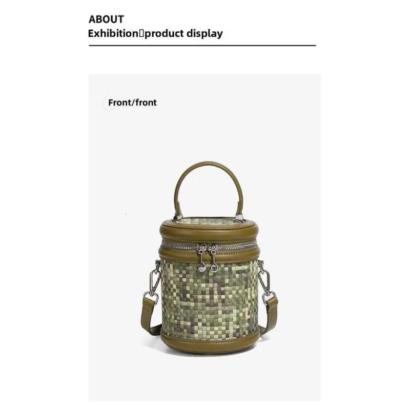 Borsa a mano da donna in denim lavato leggero, con design a blocchi di colore, intrecciata, borsa a tracolla cilindrica, 2025_voghion.com