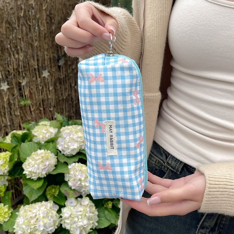 Begge Checkered Bow Makeup Bag - Large Capacity & Cute (Stylish Cosmetic Pouch For Girls)_voghion.com