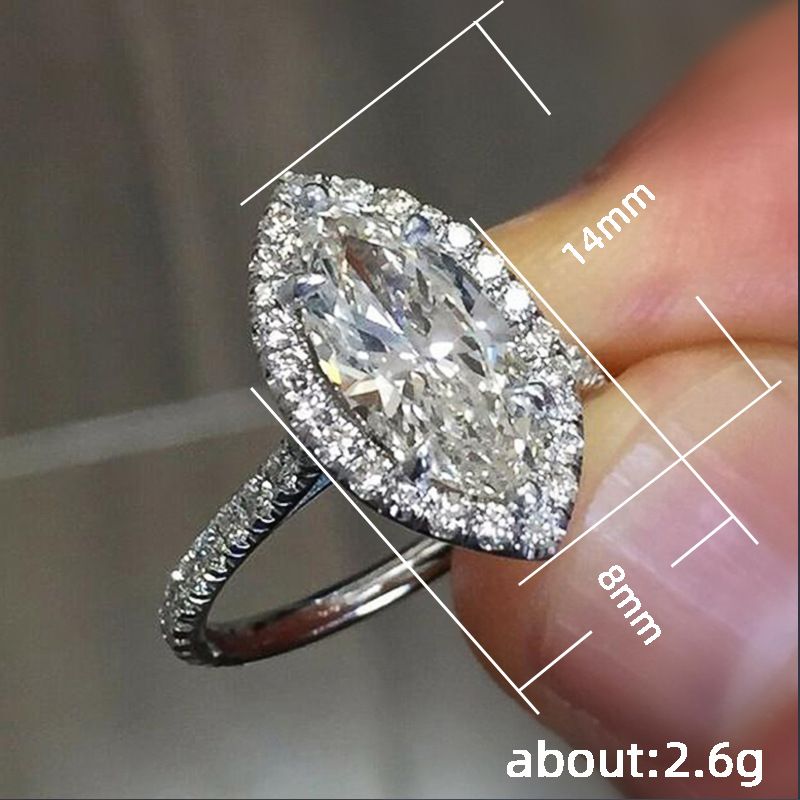 Anello di fidanzamento e proposta di matrimonio da donna con zirconi intarsiati a forma di occhio di cavallo, modello Cao Shi Jewelry Merchant_voghion.com
