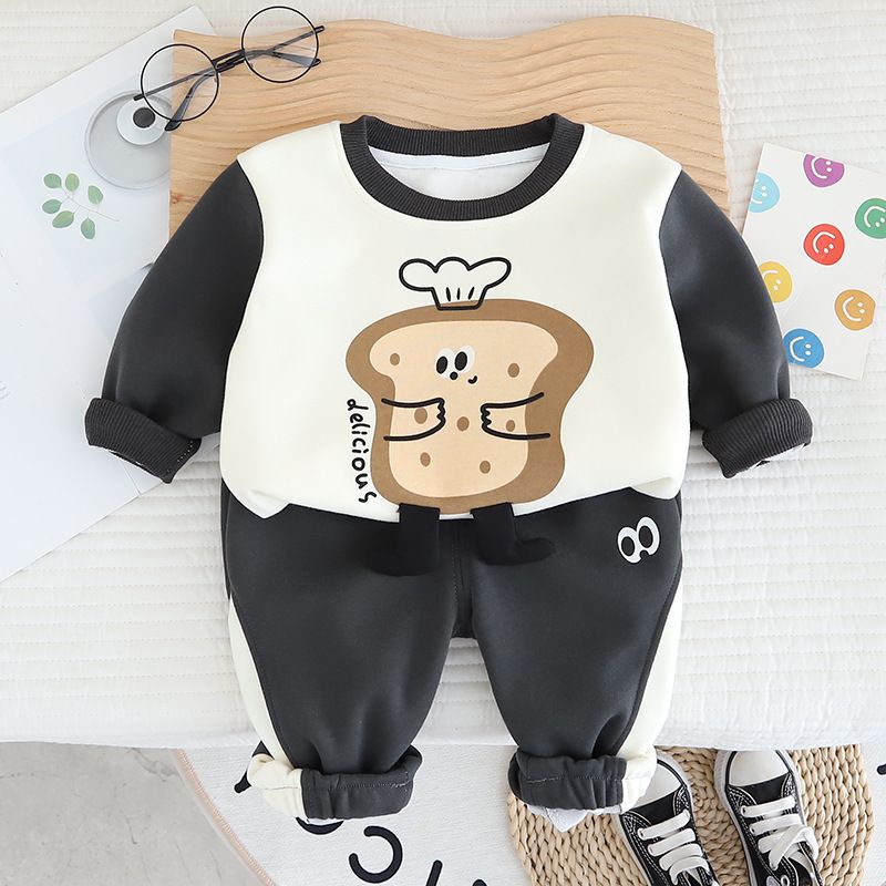 Felpa con cappuccio girocollo e set di 2 vestiti per bambini, primavera e autunno, alla moda, per bambini di un anno_voghion.com