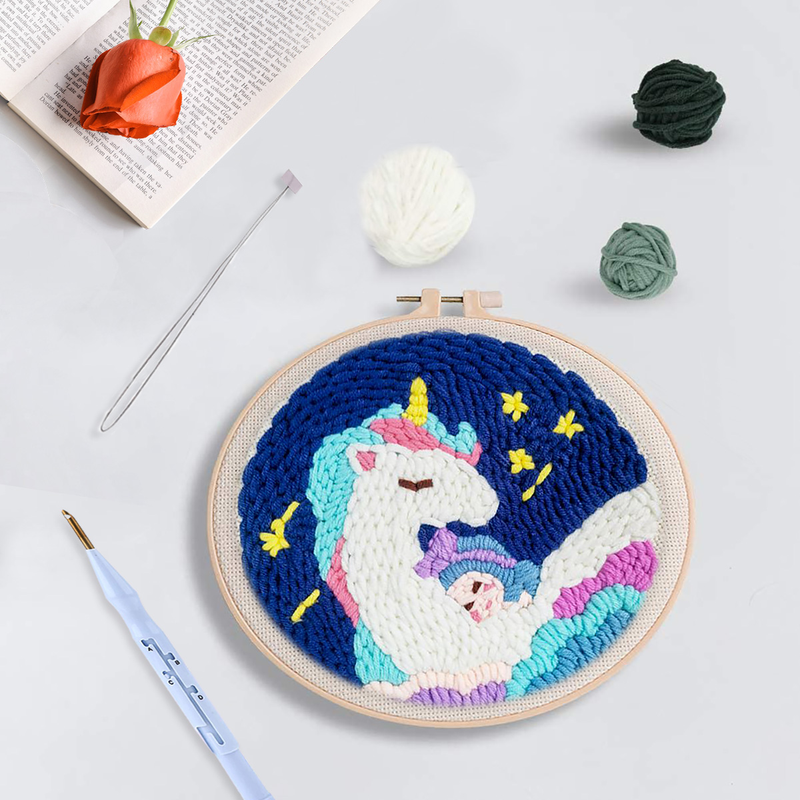 RUOPOTY DIY Star River Unicorn Broderi Kit Punch Needle Håndlavet trykt håndarbejde Home Decor Unik gave_voghion.com