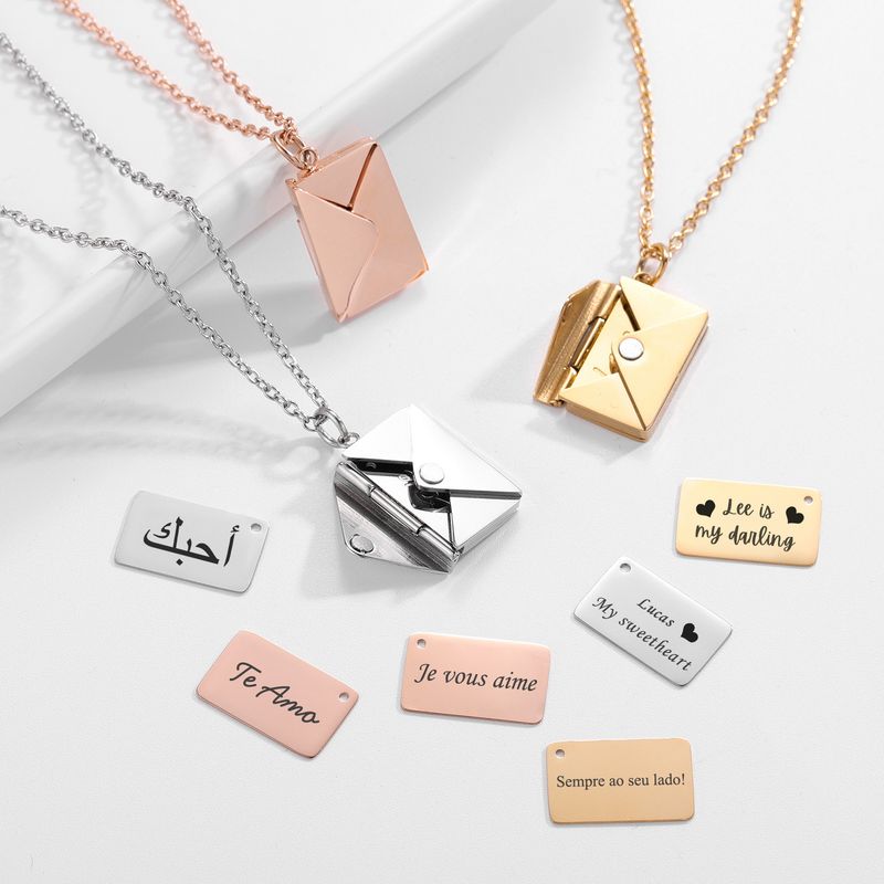 Collana con busta in acciaio inossidabile personalizzata alla moda Ige per coppia di amanti, ciondolo con nome e data personalizzato, regalo per le donne, festa_voghion.com