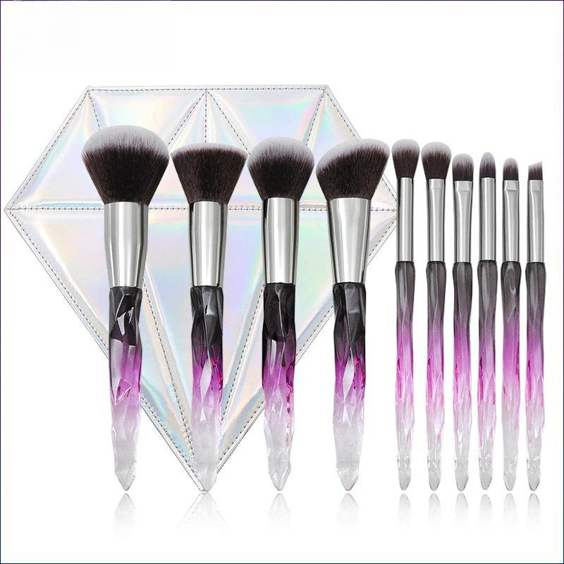 10pcs Diamond Professional Makeup Brushes Set Cosmetic Powder Eye Shadow Foundation Blush Blending Concealer Beauty Make Up Tool Brushes_voghion.com