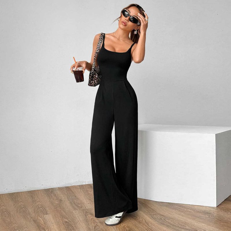 W293JP 2025 Spring New Fashionable Sexy Women's Slim Fit Jumpsuit With Backless Suspender And Straight Leg Pants_voghion.com