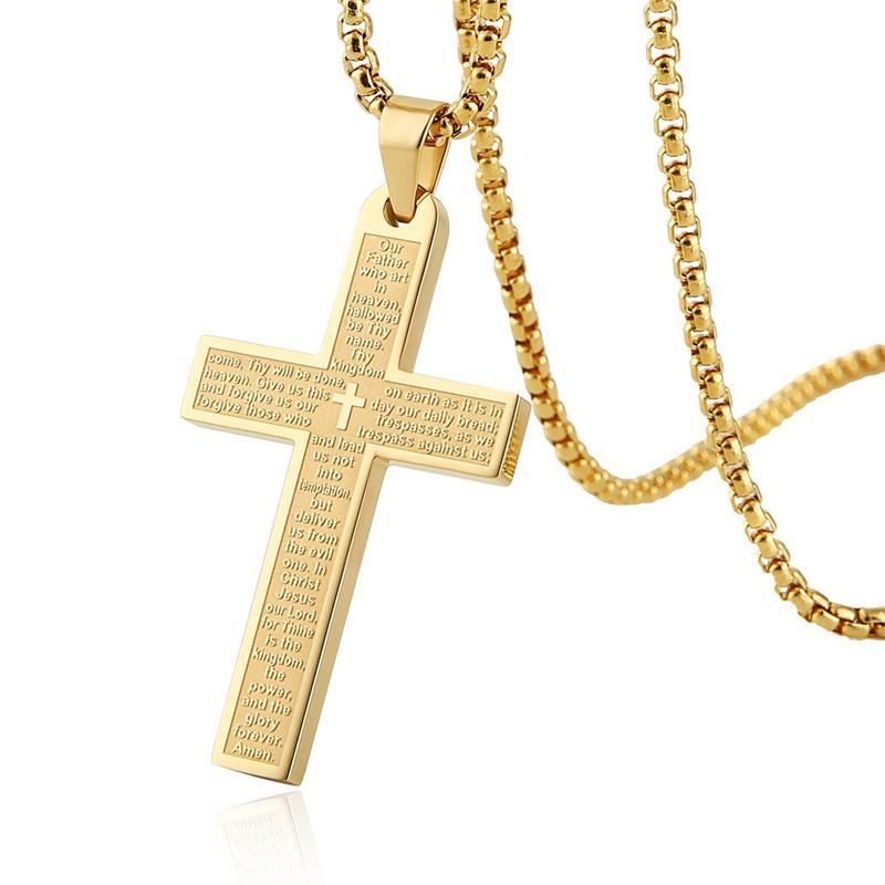 Collana con ciondolo hip hop in stile neutro con croce in acciaio inossidabile da donna_voghion.com