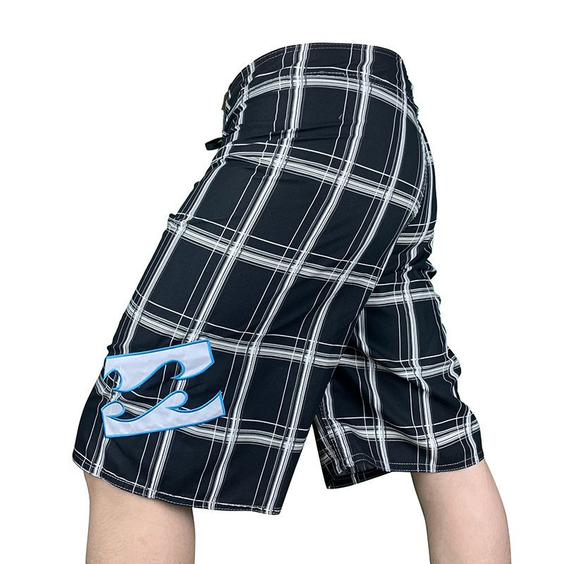 Men's Quick-Drying Loose Large Size Beach Pants Seaside Vacation Grid Five-Point Shorts_voghion.com