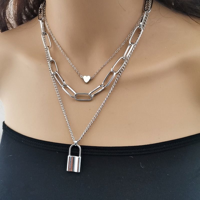 Versatile Baroque Pearl For Women's Multi Layered Lock Shaped Love Necklace With Collar Chain_voghion.com