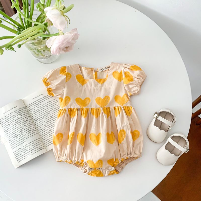 Instagram Summer New Korean Edition Baby Short sleeved Love Cute Crawling Clothes for Girls with Small Square Neck Bag_voghion.com
