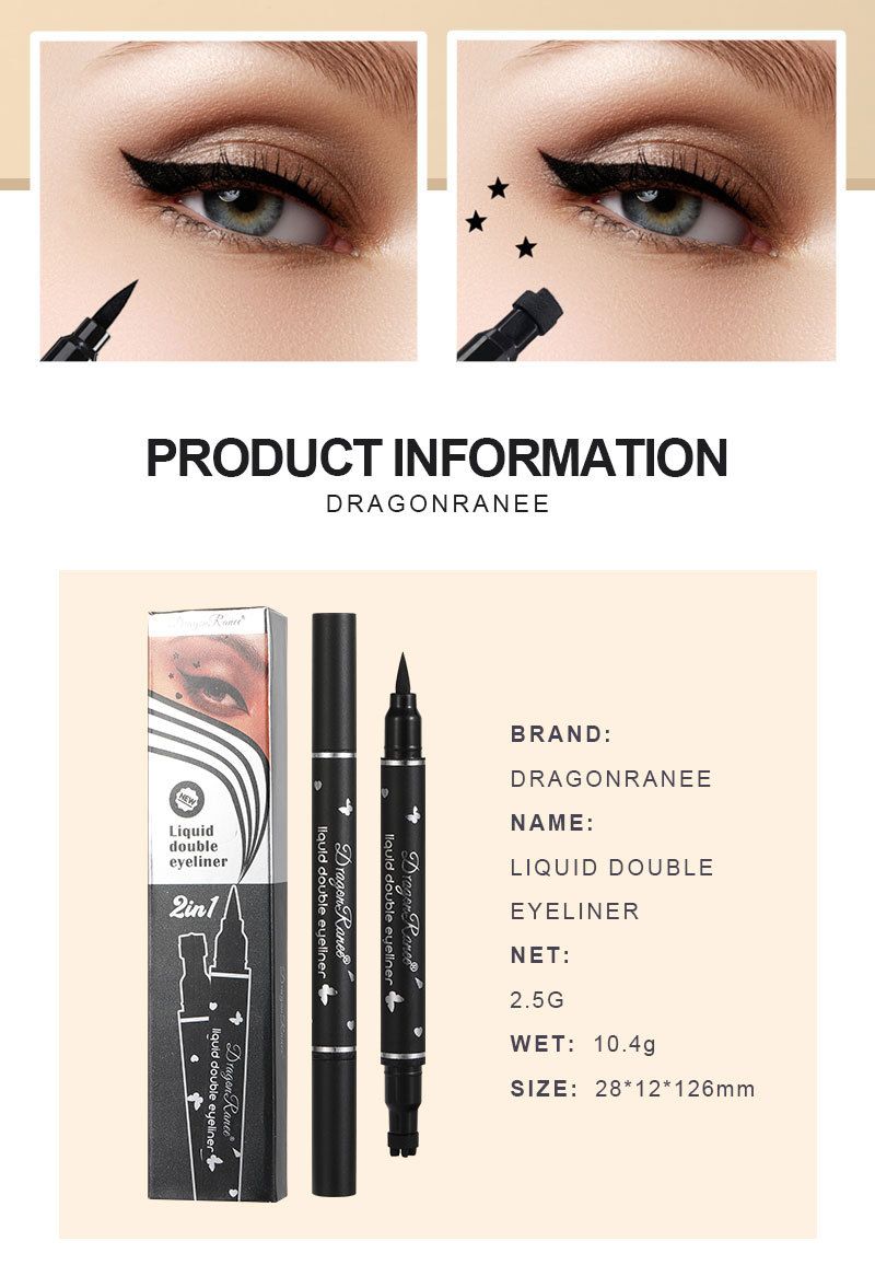 Penna eyeliner a doppia punta con timbro a stella - Impermeabile, ideale per principianti, con timbri a forma di cuore e fiore di prugna per accentuare gli angoli e le estremità dell'occhio._voghion.com