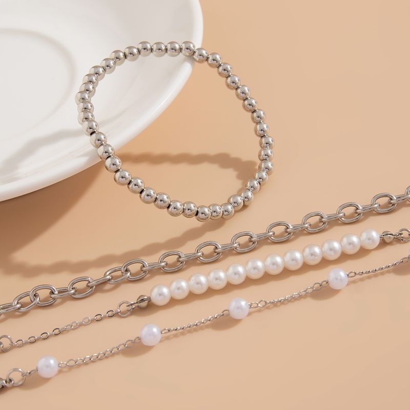 Sweet And Cool Pearl Bead Stacked Set With Ins Style Multi Layer Chain Bracelet Jewelry_voghion.com