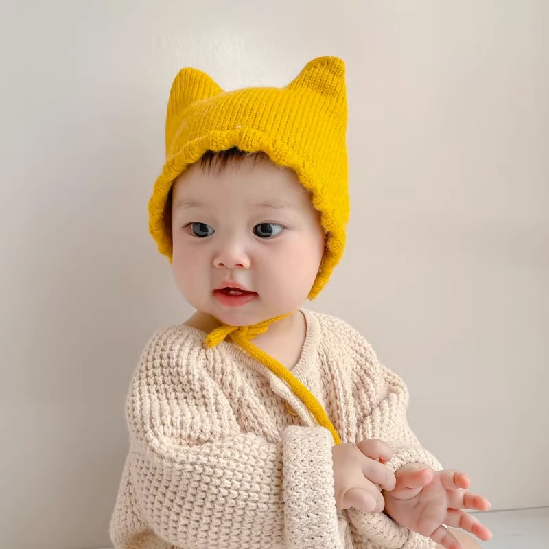 Chapéus infantis para bebê, tampa de porta halógena, orelhas de gato fofas, lã quente, para bebê, inverno_voghion.com