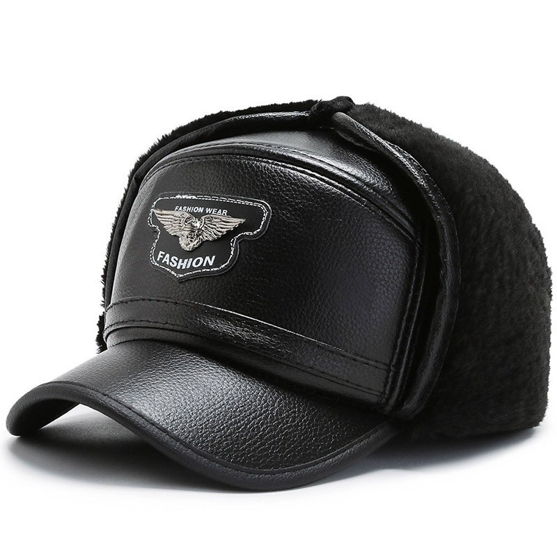 Herrenhüte Leder Schirmmütze Koreanische Version Lässige kältebeständige warme Herren-Baseballmütze mittleren Alters und ältere Lei Feng-Mütze_voghion.com