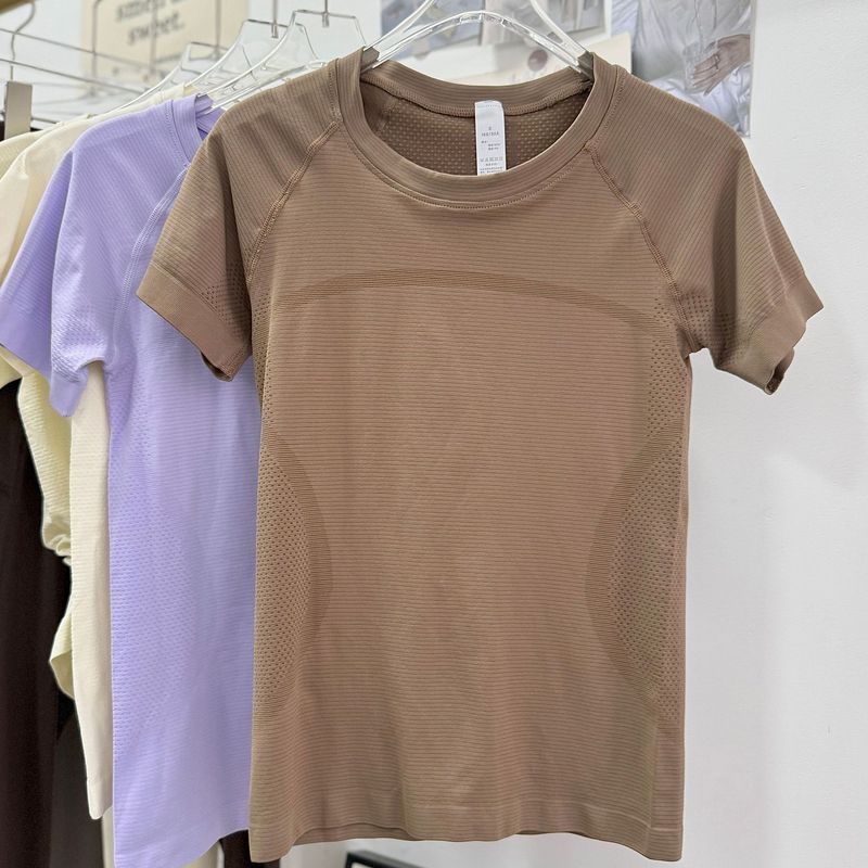 Nahtloses Bare-Sensation Kurzarm-Yoga-Sport-T-Shirt für Damen: Atmungsaktiv und schnelltrocknend (Ideal für Outdoor und Tennis)_voghion.com