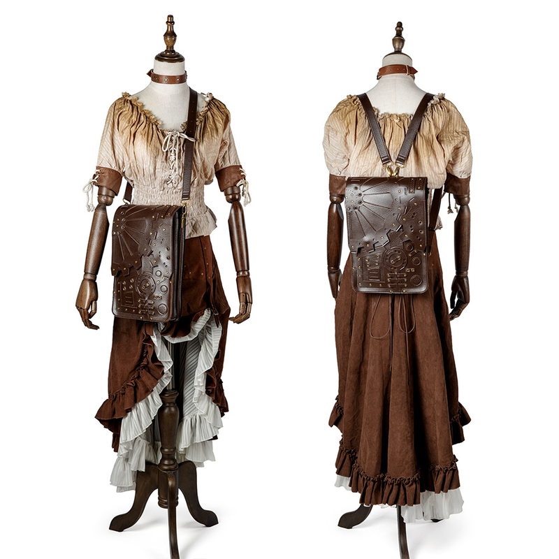 Steampunk Retro Gear Backpack Women's Schoolbag Shoulder Crossbody Bag_voghion.com