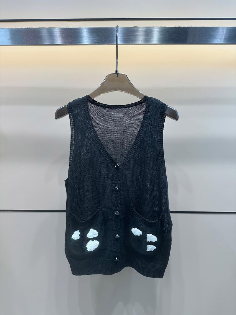 2025 Summer New Style Fragrant Pocket Knitted Sleeveless Single-Breasted V-Neck Loose Versatile Women's Vest_voghion.com