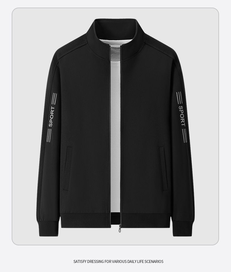 Men's Oversized Thickened Sports Jacket With Letter Print - Casual & Business Long Sleeve Coat For Autumn & Winter (Khaki, Dark Gray, Black)_voghion.com