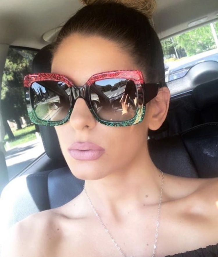 Women's Sunglasses Large Square Frame Sunglasses 97010 Fashion Colorful Glitter Sunglasses Retro Sunglasses_voghion.com