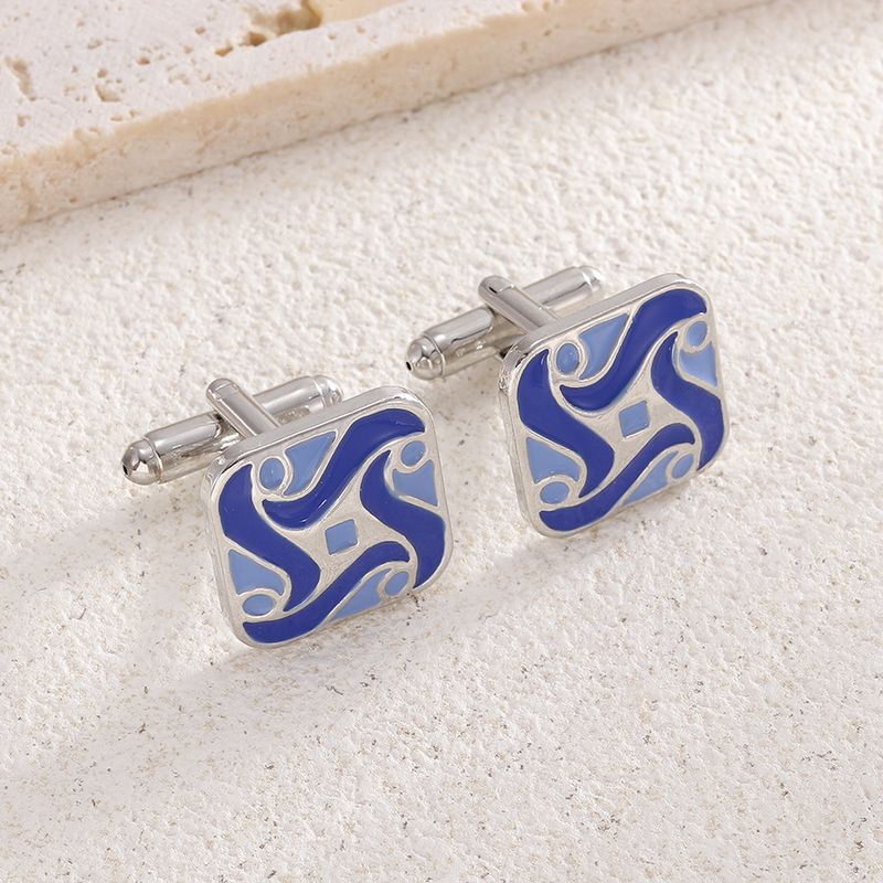 Gemelli per camicia blu in lega di metallo con strisce francesi quadrate alla moda_voghion.com