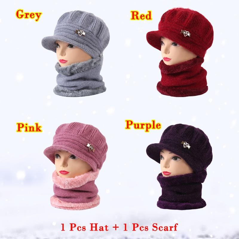 Mütze und Schal-Set für Damen, Winter, weiblich, warm, Strickmütze, Schal und Samt, winddicht, Radmütze, Skimütze, Schals-Set_voghion.com