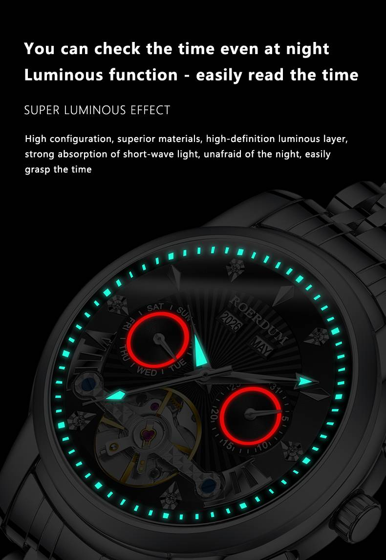 ROERDUM Apocalypse Knights Series – Dual-Color Luminous Hands, Silver-Black Dial, Stylish Men's Mechanical Wristwatch_voghion.com