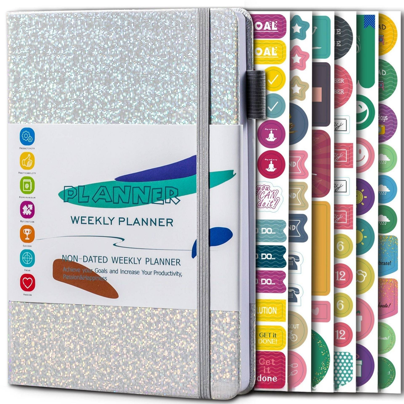 A5 Dot Grid Planner Notebook With Elastic Band – Undated Weekly Planner For Productivity, Goal Setting & Organization_voghion.com
