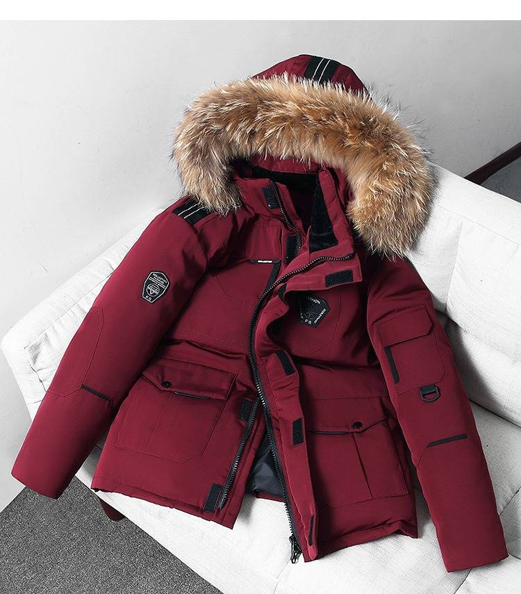Herren-Winterlaufjacke mit abnehmbarem Pelzkragen – koreanisch inspirierter Arbeitskleidungsstil (Schwarz/Rot, M-3XL, winddicht und verdickt)_voghion.com