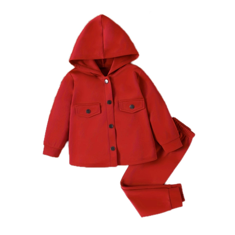 Ensemble veste à capuche et pantalon à manches longues pour fille – Tenue élégante en polyester (2-7 ans, bordeaux)_voghion.com