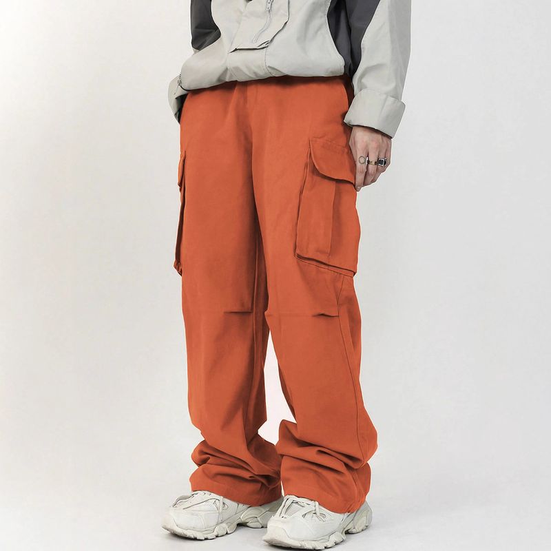 Utility Cargo Pants With Adjustable Belt – Streetwear Oversized Straight-Leg (Polyester, Unisex, Hip-Hop Style)_voghion.com