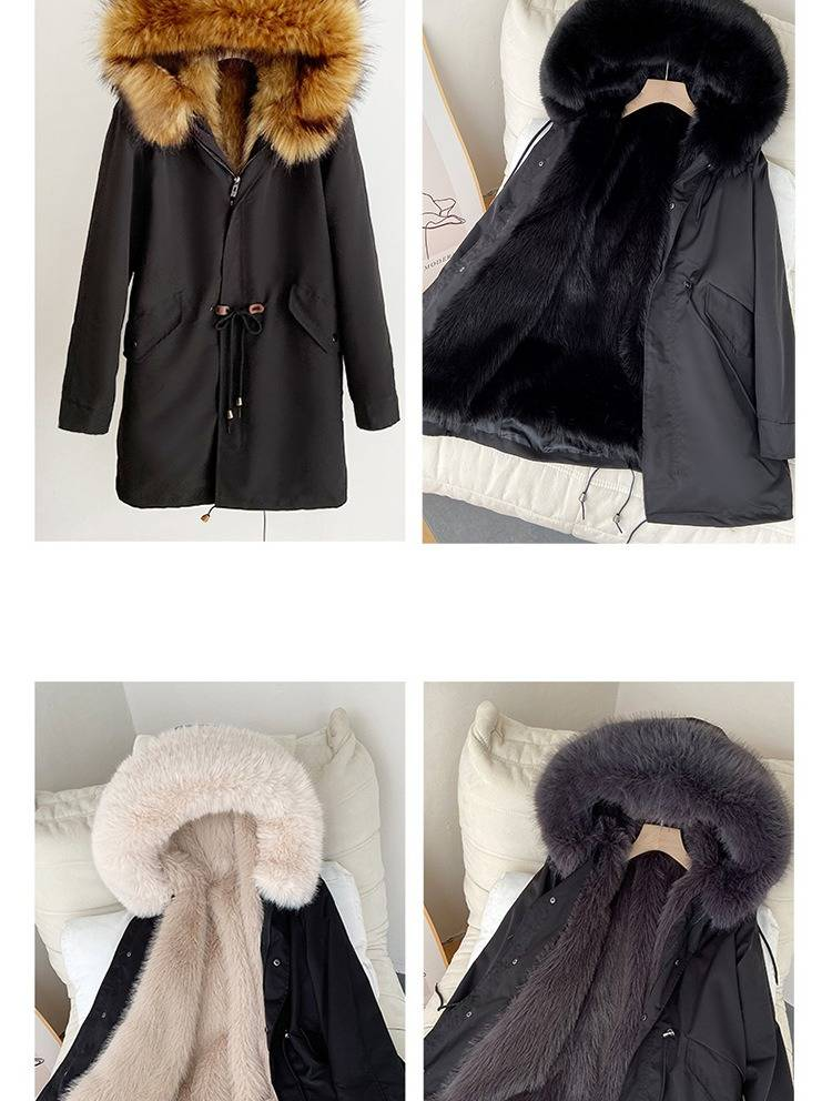 Parka lungo e medio da donna con fodera in pelliccia sintetica e cappuccio – Giacca invernale calda (fodera interna nera/beige/carbone/oro/marrone)_voghion.com