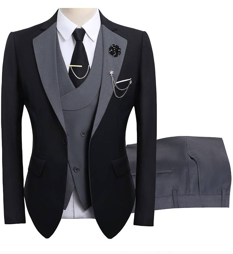 3-teiliges Anzugset für Herren – Slim Fit Hochzeits- & Business-Blazer mit Weste & Hose (M-6XL, Revers für Bräutigame & Berufstätige)_voghion.com