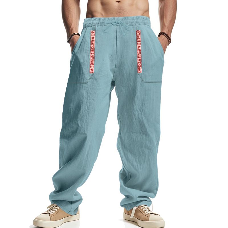 Four Seasons Men's Linen Breathable Bohemian Style Loose Wide-leg Hip-hop Casual Sports Pants_voghion.com