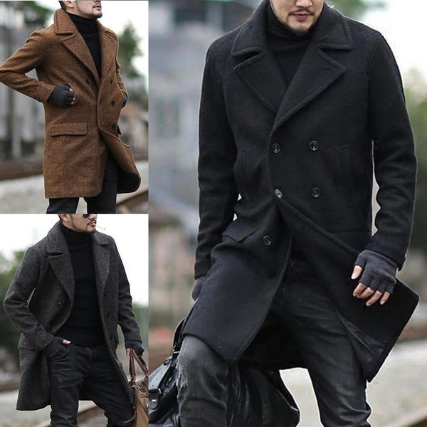 2023 Winter New Double Breasted Mid Length Men's Polo Fleece Trench_voghion.com